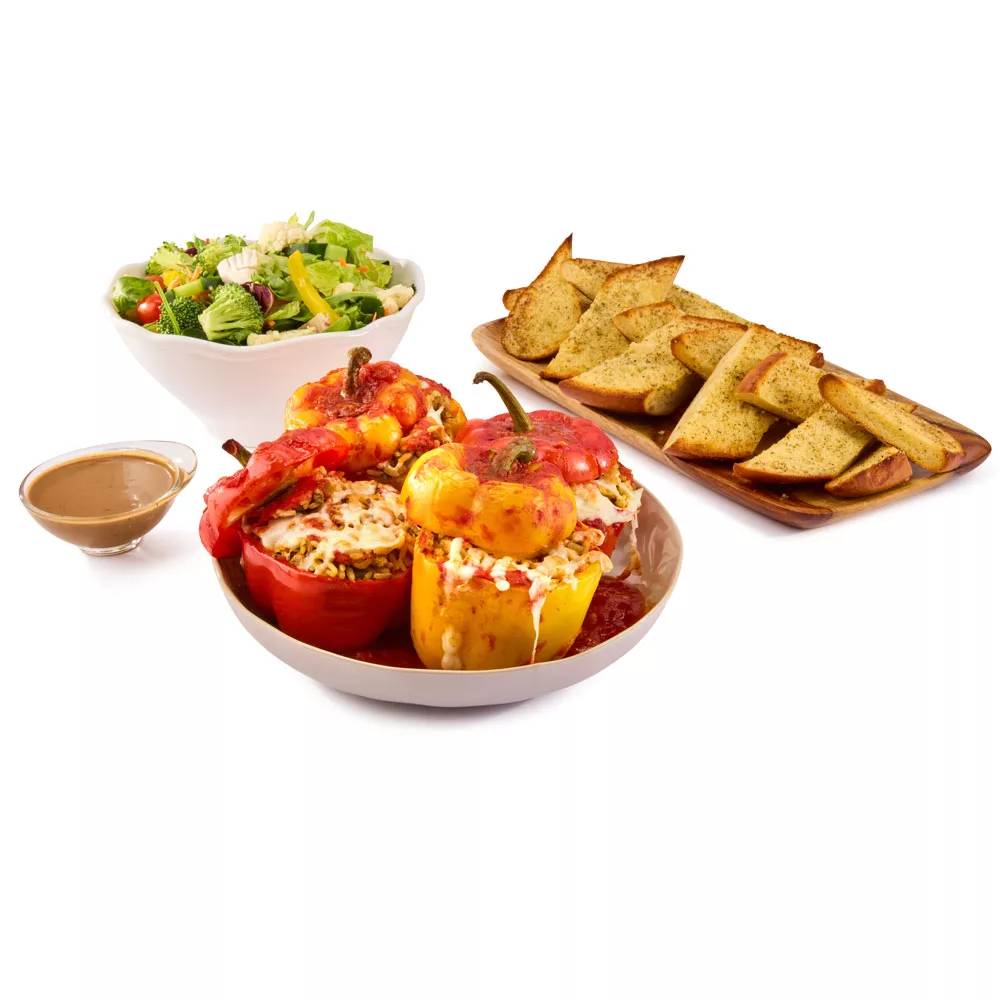 Cajun Rice Stuffed Bell Peppers with Garden Salad Cajun Rice Stuffed Bell Peppers with Garden Salad
