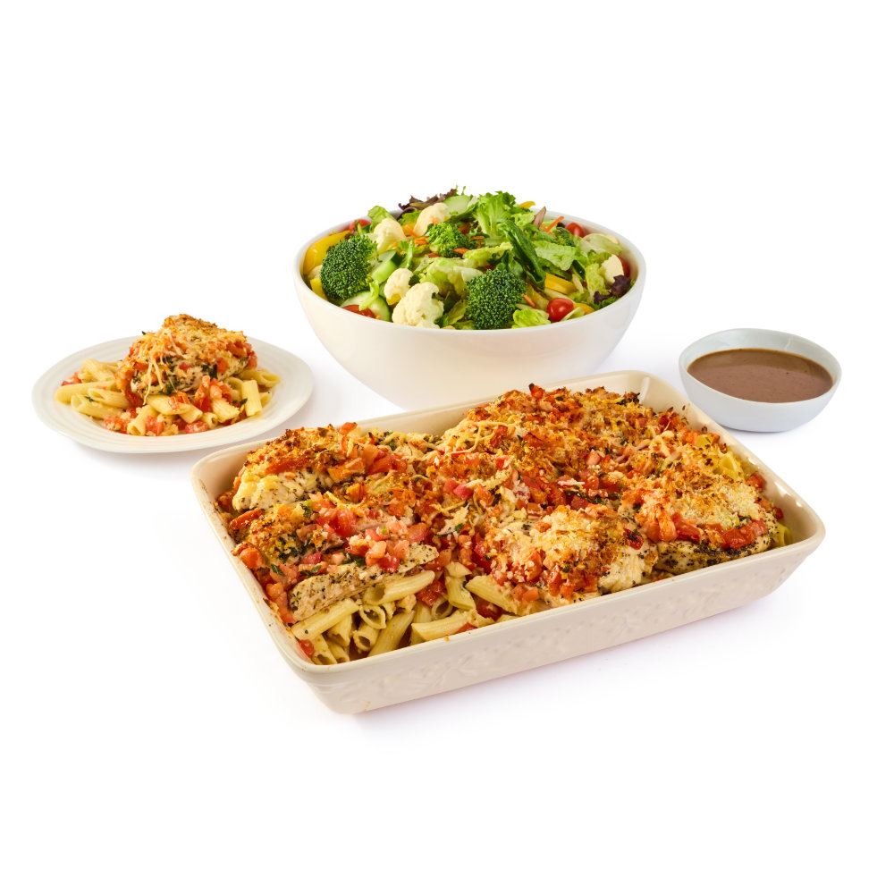 Bruschetta Chicken with Penne & Garden Salad