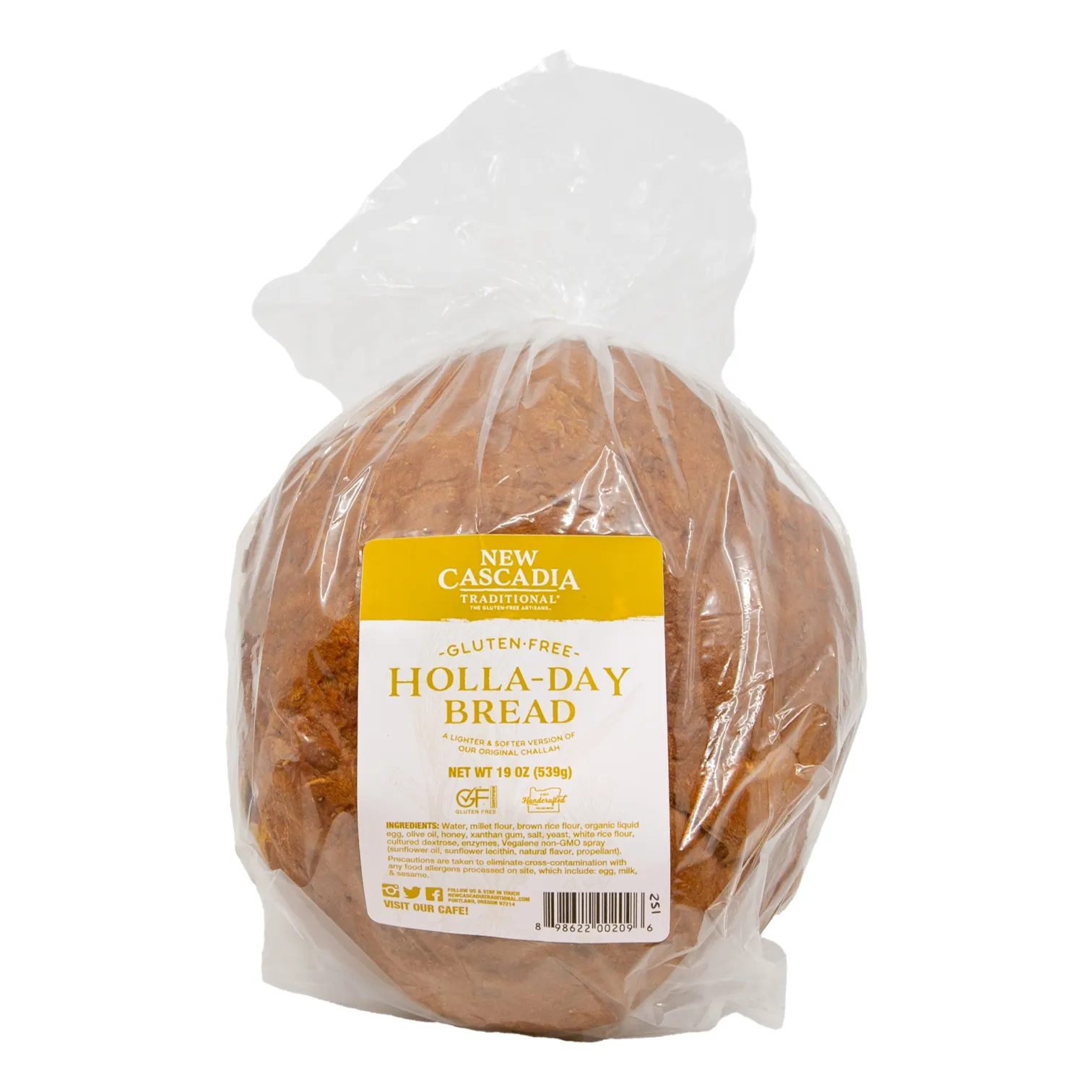 A round New Cascadia gluten-free Holla-Day Bread loaf.