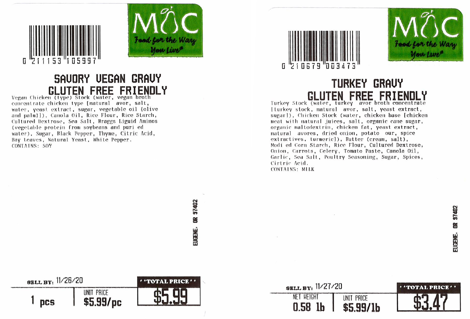 Turkey Gravy Recall Label