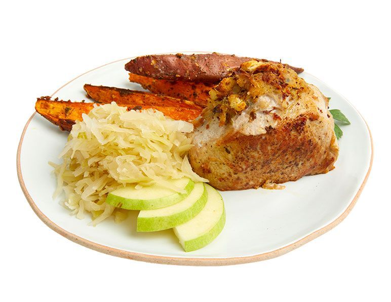 Apple Bacon & Sauerkraut Stuffed Pork Chops