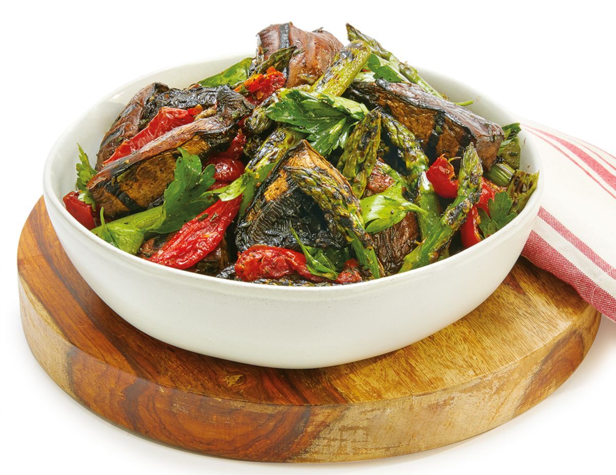 Grilled Asparagus, Portobello Mushroom & Tomato Salad