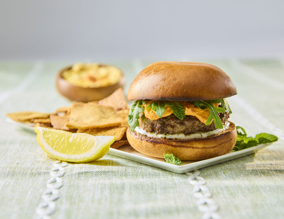 Lamb Burgers with Local Labneh and Harissa