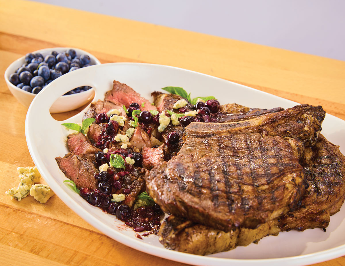 Grilled Rib Steak with Blueberry-Basil Sauce & Oregon Blue Cheese
