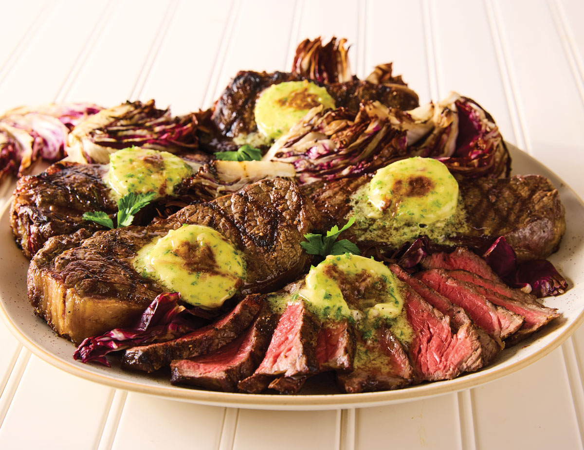 Grilled NY Strip Steak with Miso Truffle Butter