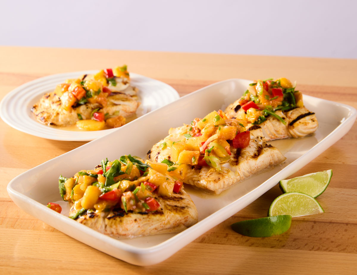 Halibut with Local Hatch Chili & Peach Salsa