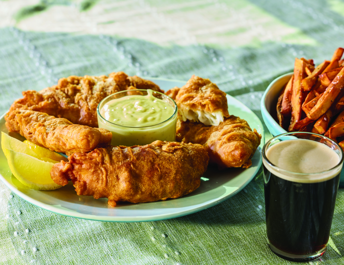 Guinness Battered Black Cod with Sweet Potato Fries